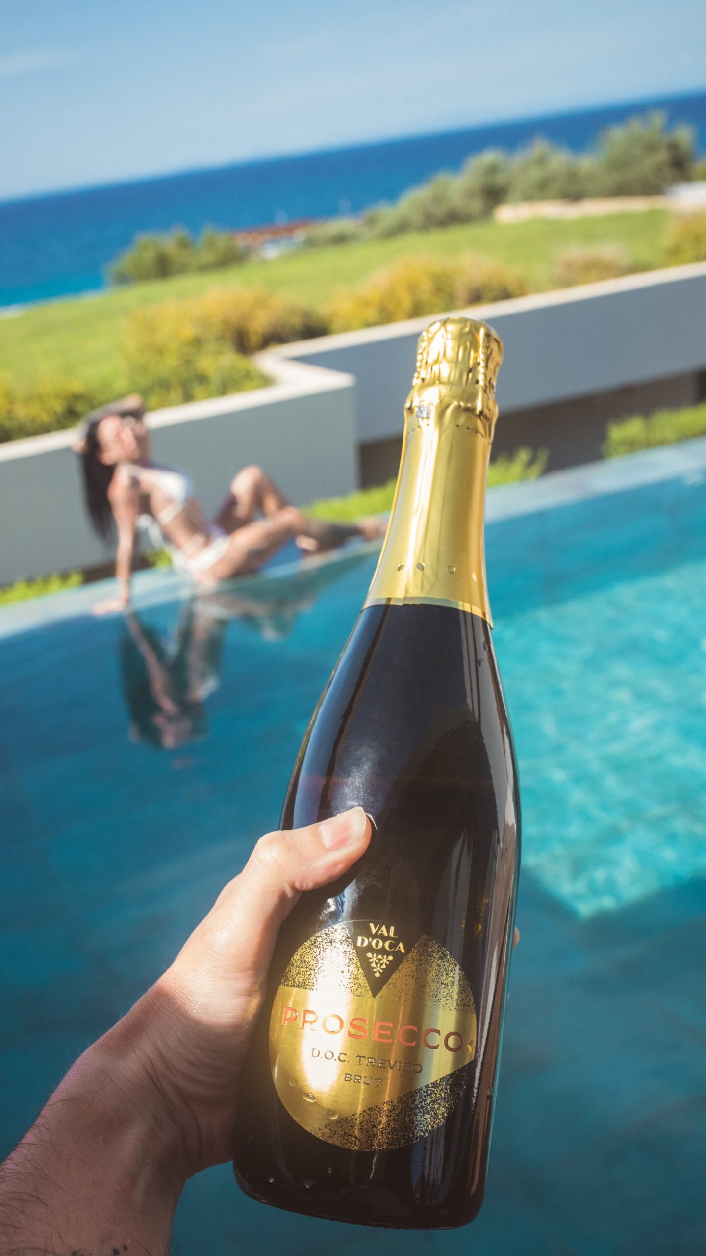 A picture of a private pool are at Lesante Blu, with complimentary Prosecco.