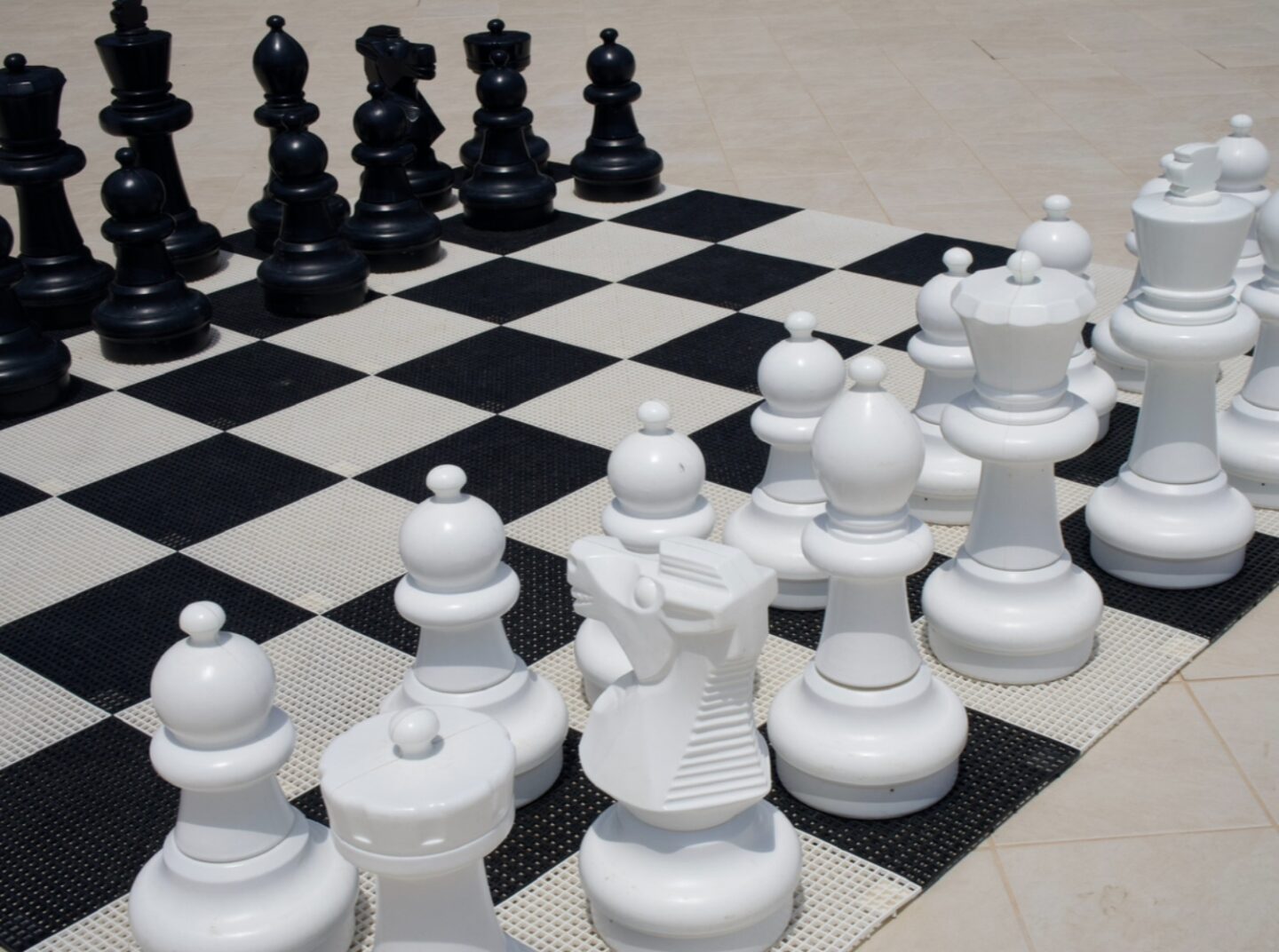 A picture of the massive chess set you can play at the Kresten Palace hotel resort in Greece.