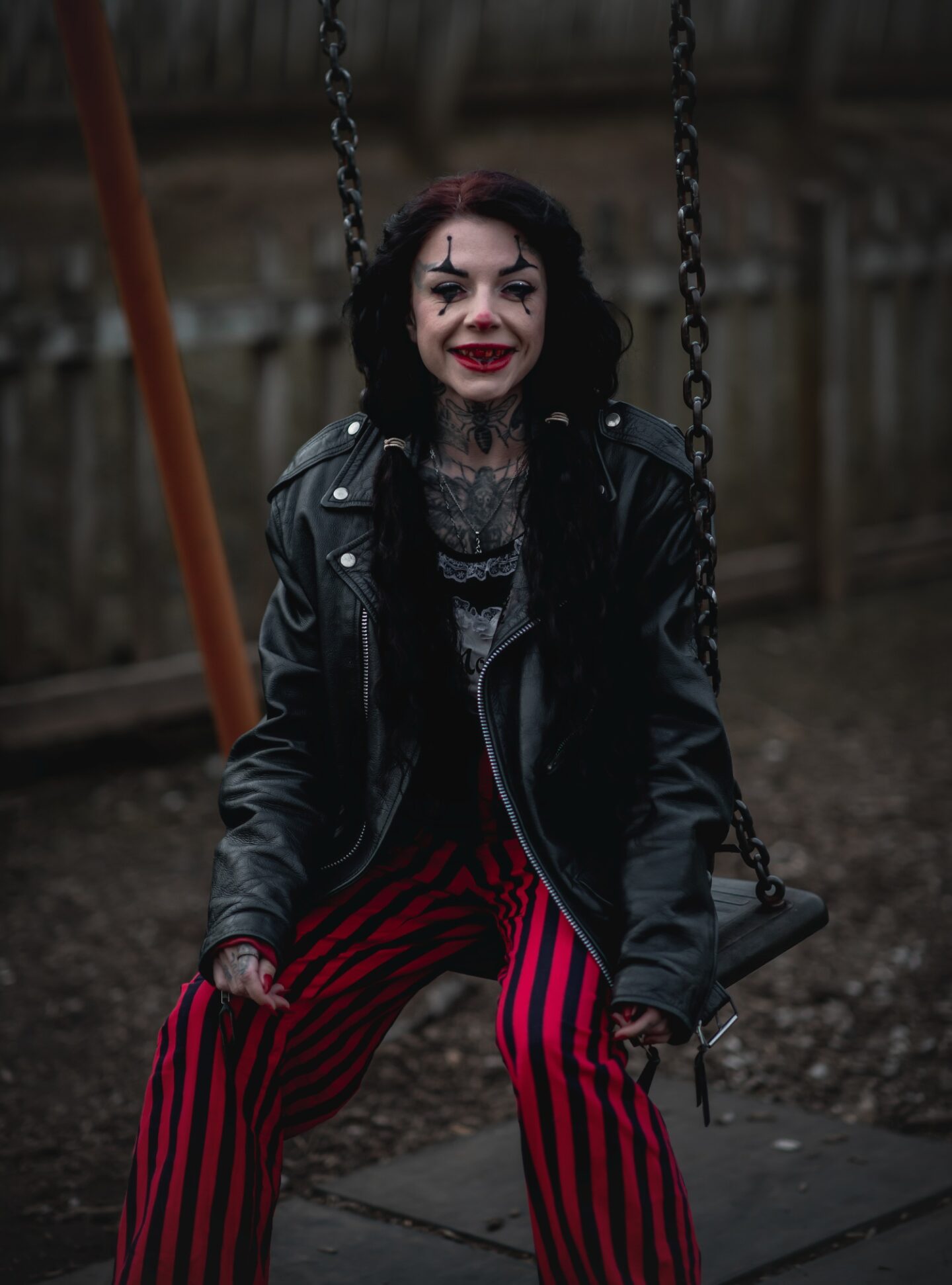 A picture of Eve Sara as a horror style clown she created for Halloween 2024.