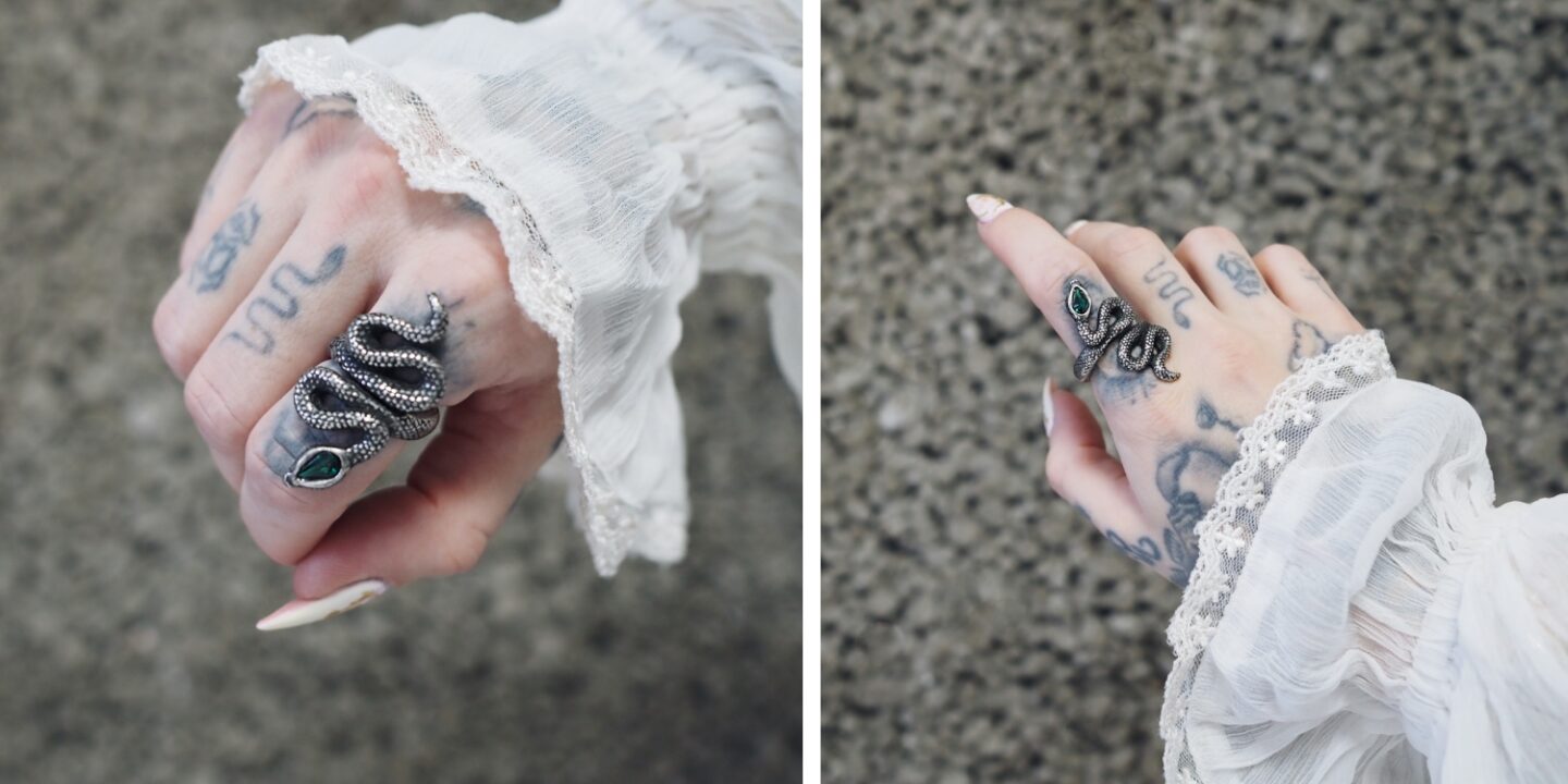 A picture of a snake ring from Alchemy England.