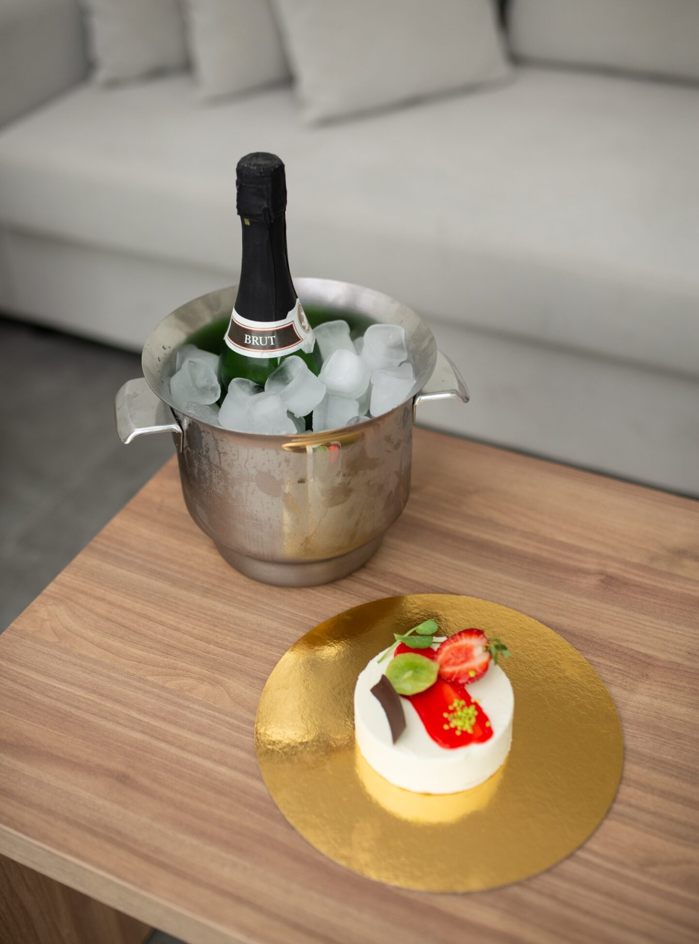 A picture of Eve Saras complimentary champagne and cake at the Lindos Grand Resort & Spa.