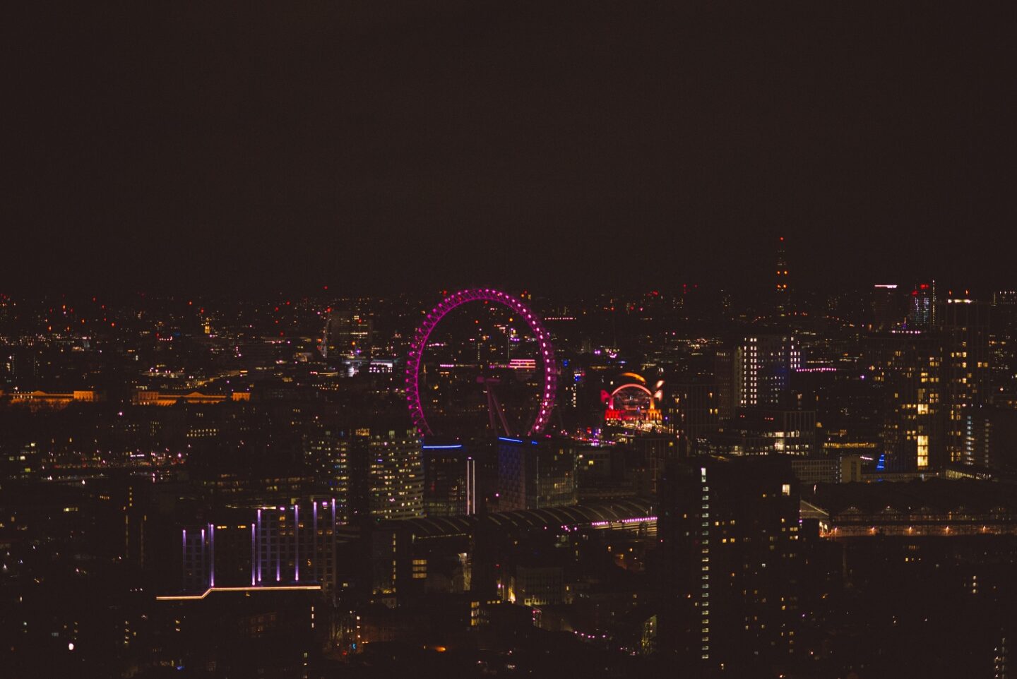 A picture of the night view from the Uncle & Elephant building in London.