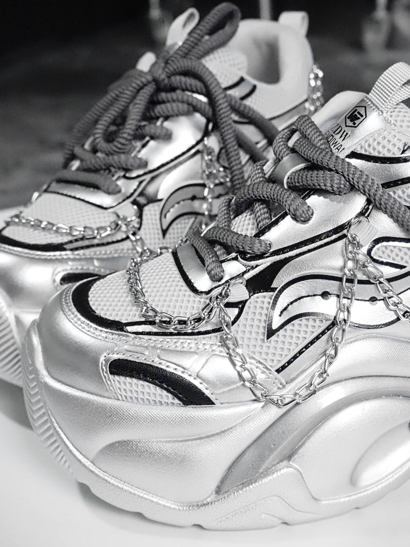 A close up picture of the Jupitor 10 - silver sneakers from Anthony Wang.